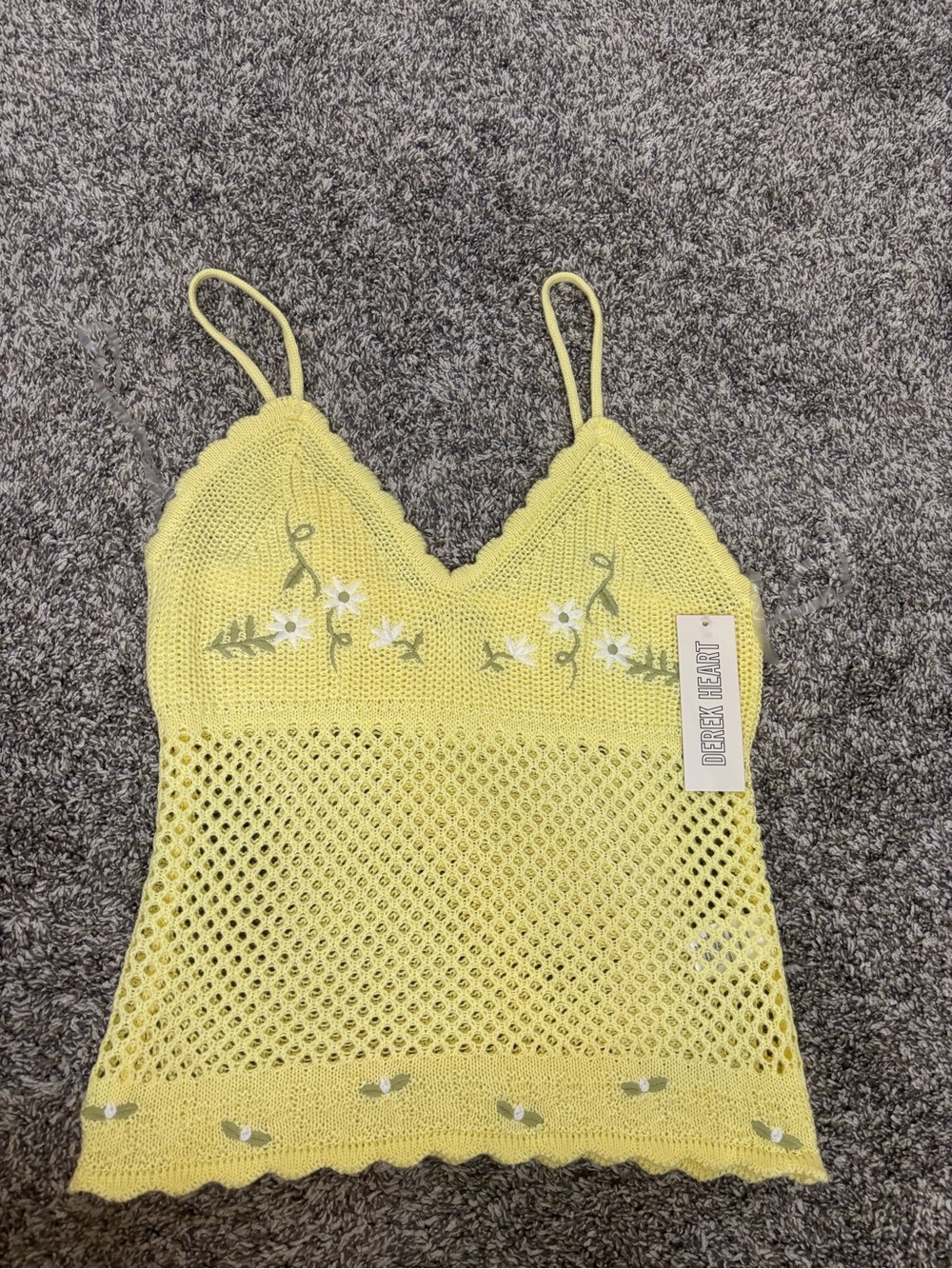 Derek Heart Yellow Floral Crochet Knit Mesh Cami Top Sz medium